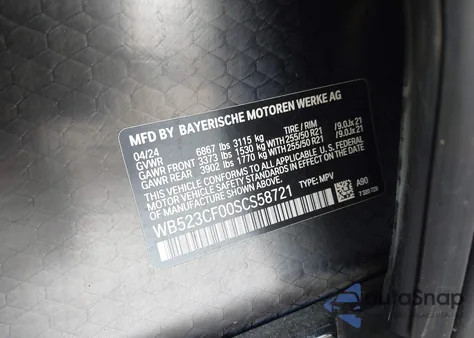 2025 BMW Ix xDrive50 из США, поврежденный, VIN WB523CF00SCS58721